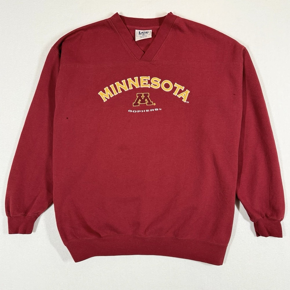 Vintage‎ Minnesota Gophers Lee Sport V Neck Sweatshirt Maroon Size XL Distressed